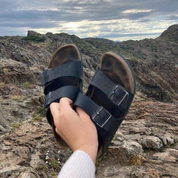 Birkenstock Black Leather Sandals Comfortable Durable US 8 - 8.5 Casual Travel - Picture 16 of 16